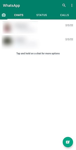 Whatsapp main chats screen