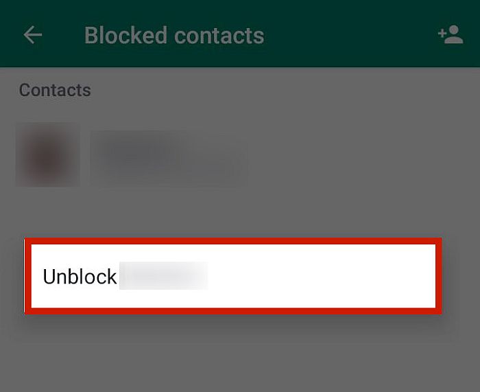 Unblocking option in whatsapp blocked contact list