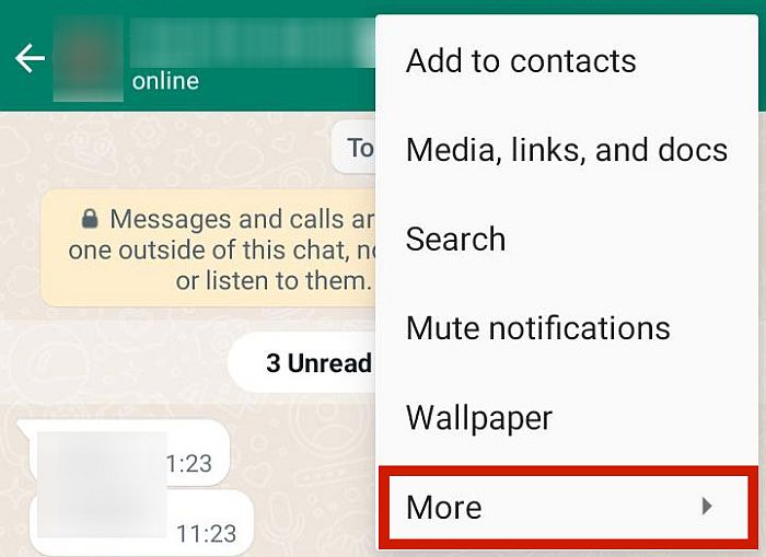 More options menu in whatsapp