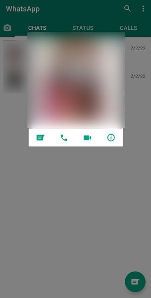 Whatsapp contact options pop-up window