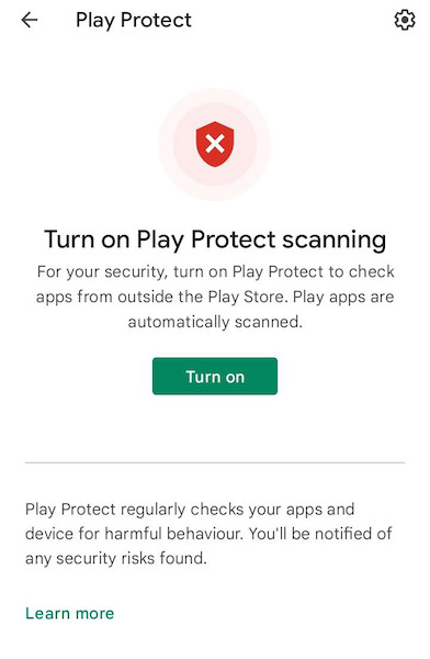 Play protect turned off
