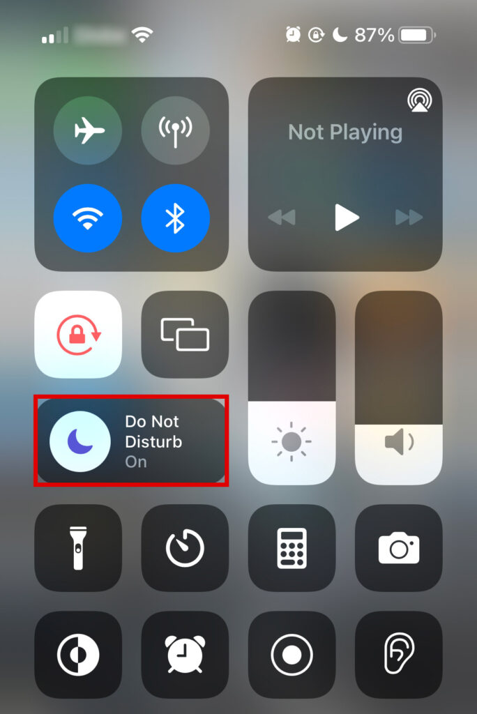 Do Not Disturb option from the Control Center represented by a crescent moon icon