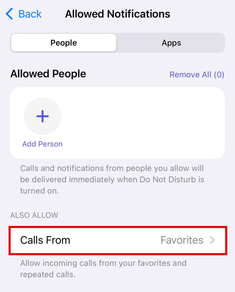Choosing Calls From Favorites list to be allowed in the notifications