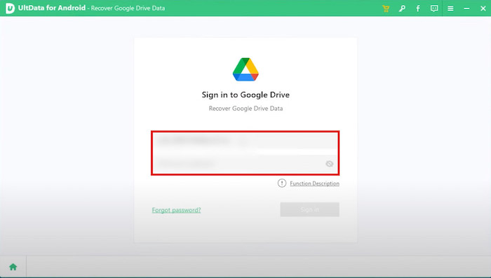 UltData Sign in to Google Drive page