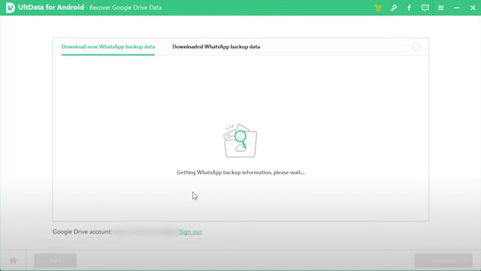 Scanning data for WhatsApp using UltData app for Android device