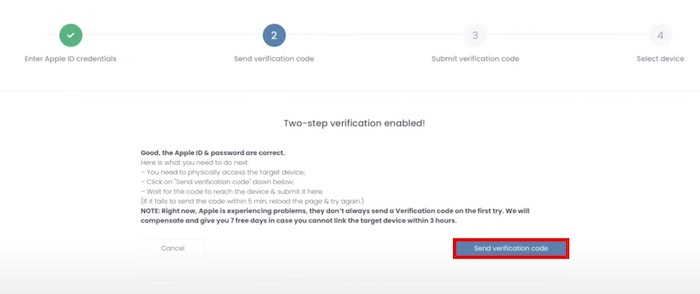 Receive verification code for two-factor authentication