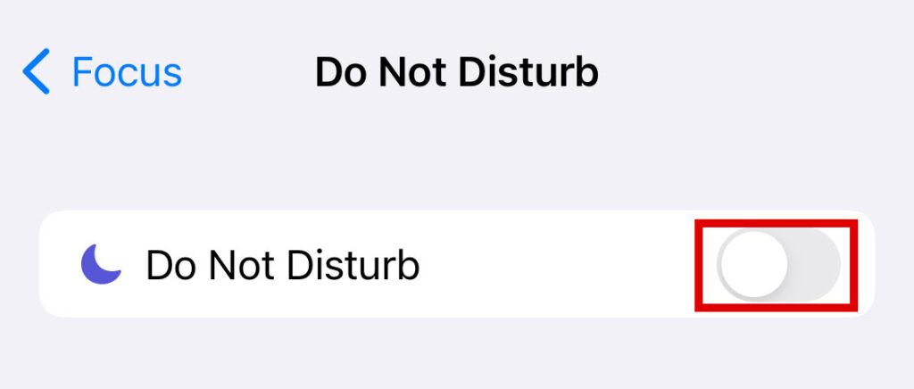 Toggle button to turn Do Not Disturb on and off