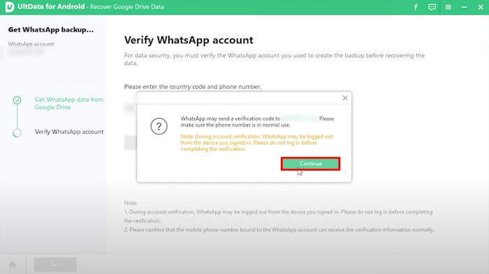 Warning pop-up informing about the verification code being sent