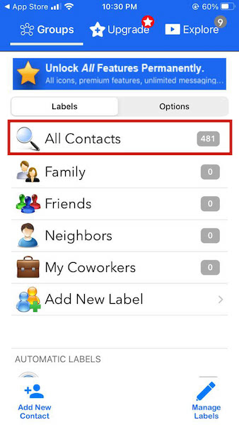 All Contacts option in Groups App