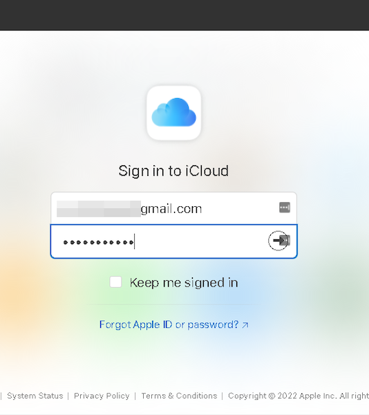 Enter username and password for iCloud login