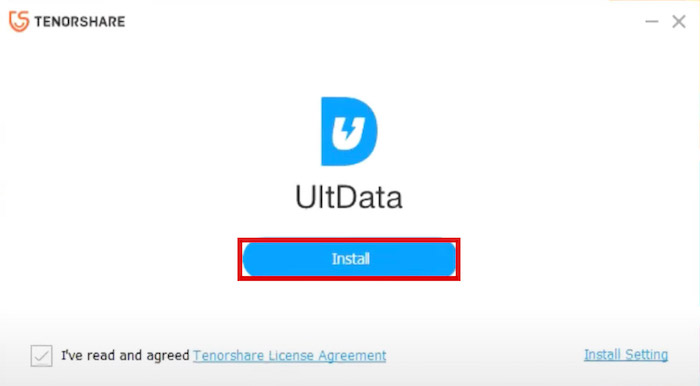 UltData app install button to continue installing the app in your mobile device