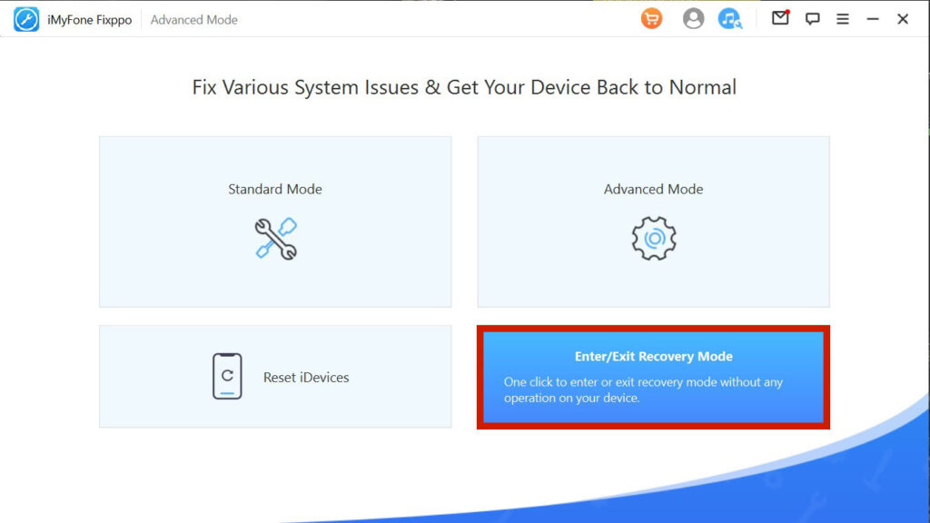 Enter or exit recovery mode in iOs device using iMyFone Fixppo app