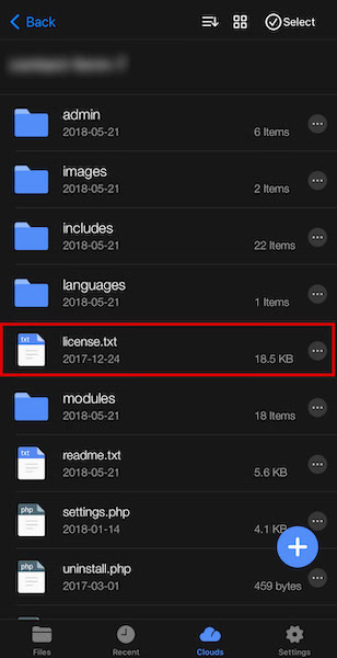 All the files that are inside the opened zip file in an iOS device