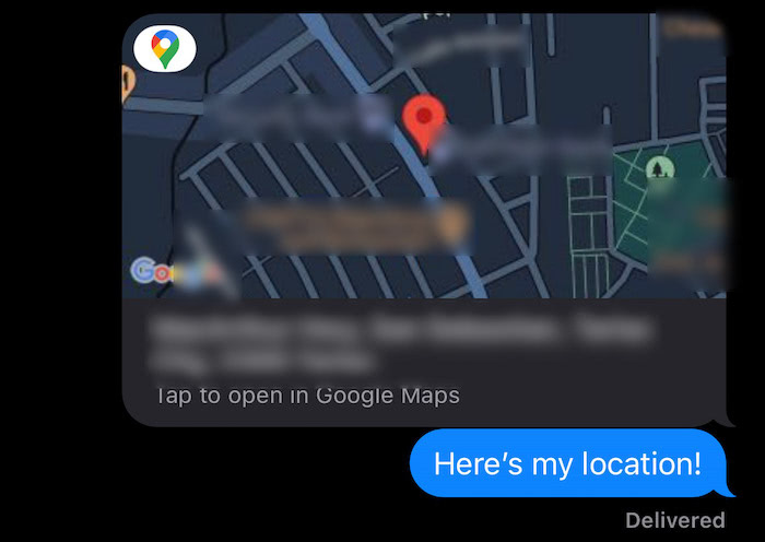 Location has been sent on iMessage app