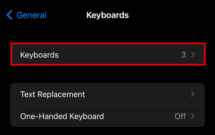 Keyboards option to see a list of more keyboards including Emoji Keyboards