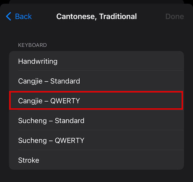 Customize the chosen keyboard by selecting the available options in the menu