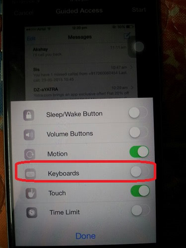 Restricting access to the keyboards by toggling keyboards option off