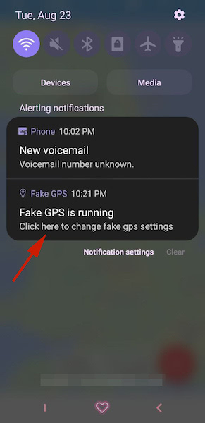 Fake GPS is running in the background of an Android device