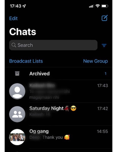 WhatsApp group chat screen