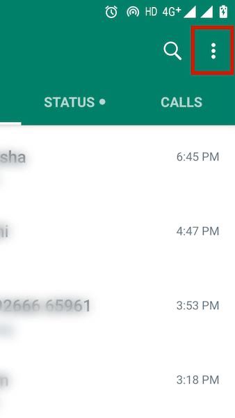 Navigating WhatsApp menu using three vertical dots