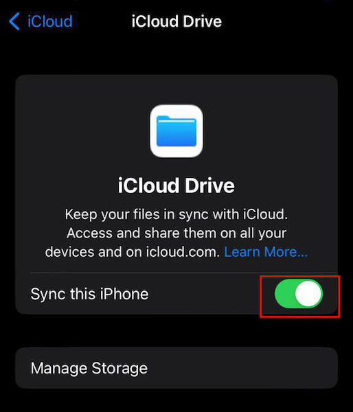 Sync this iPhone button inside the iCloud Drive