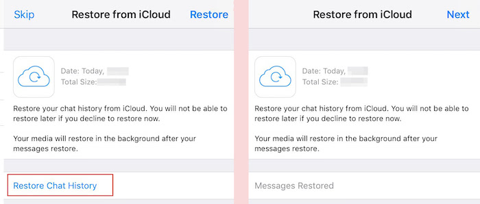 Restoring WhatsApp chat history in iCloud