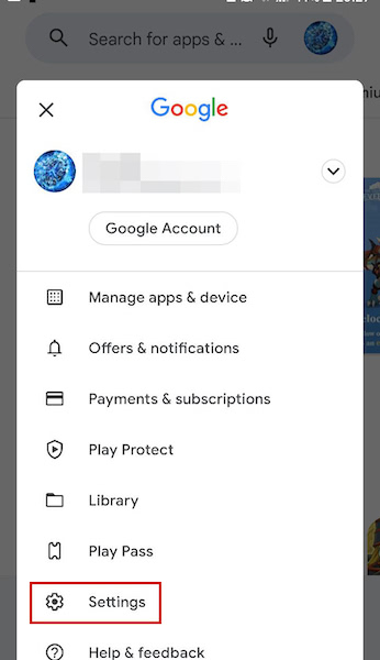 Tapping settings to access Google Menu