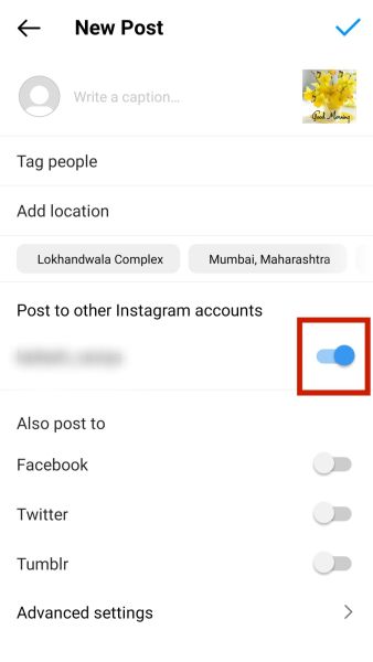 Toggle the button against the other accounts to post to