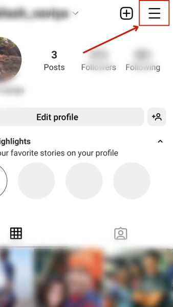Three horizontal lines on top right corner of the Instagram app