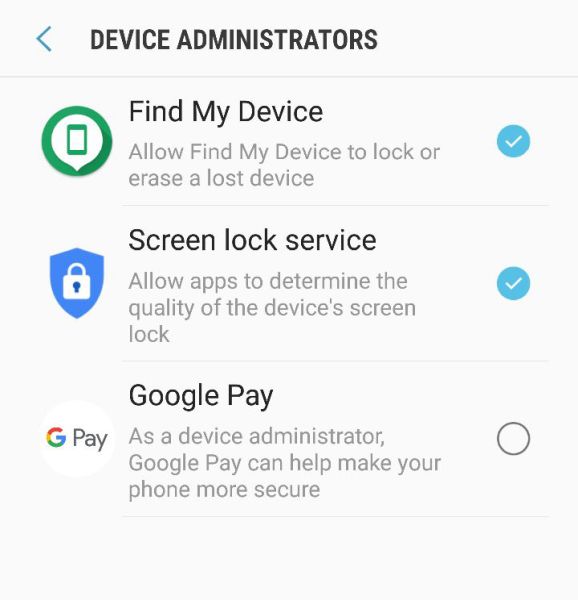 Device Administrators in an Android phone