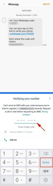 Verification code needed to verify WhatsApp