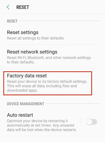 Tapping Factory data reset to completely wipe your phone