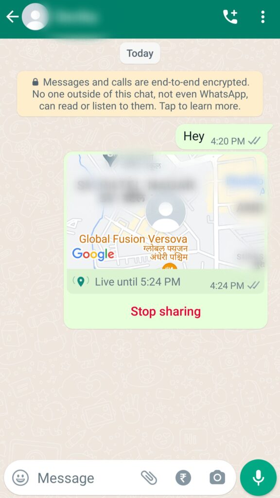 Sharing live location in Whatsapp