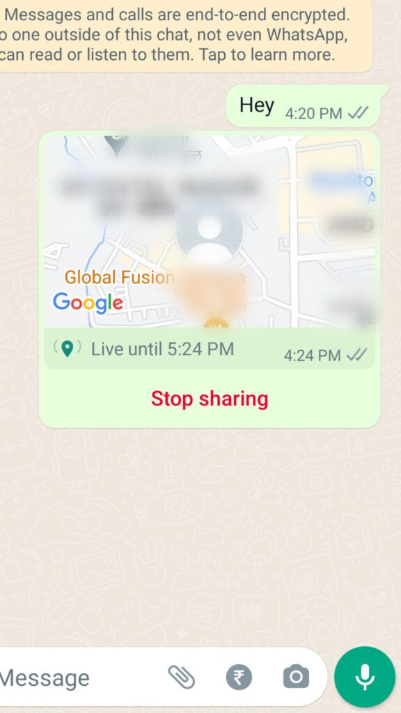 Opening the chat where the shared location happened