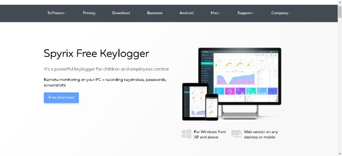 Spyrix Free Keylogger website homepage