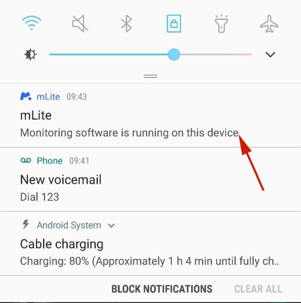 Notification that mLite app is running on this device