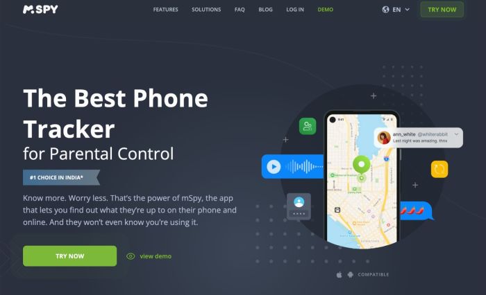 An image of the mSpy landing page which says "The Best Phone Tracker For Parental Control"
