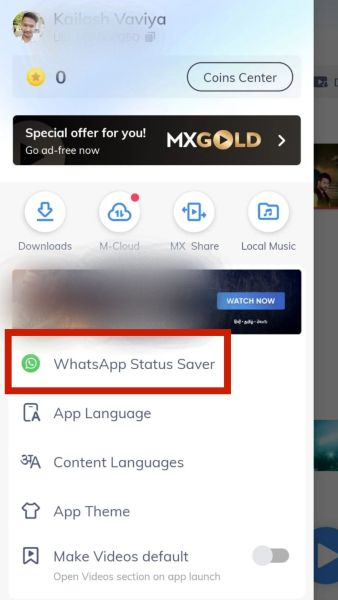 Tapping on the WhatsApp Status Saver option