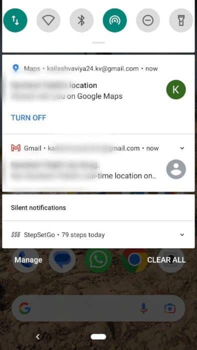 Notification from Google about the location sharing