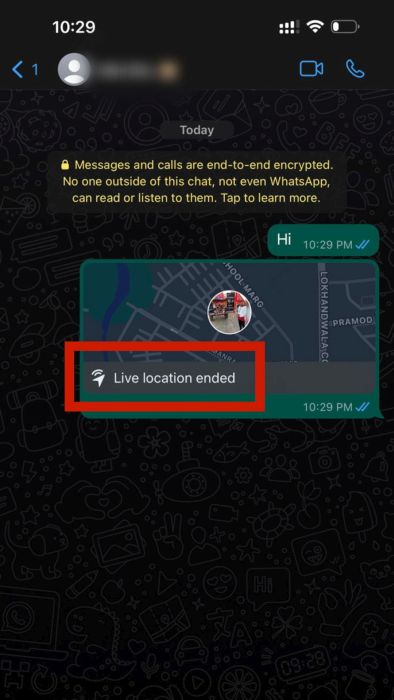 Live location ended info inside the chat