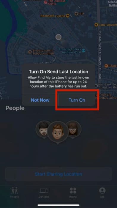 Tap on the turn on option