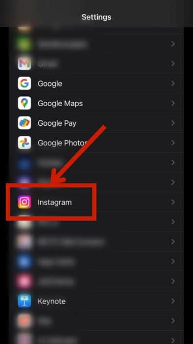 Select instagram app from the settings