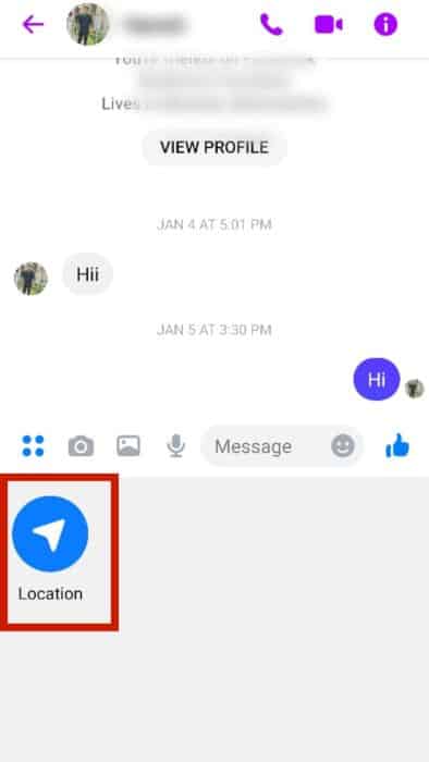 Blue location button in the messenger