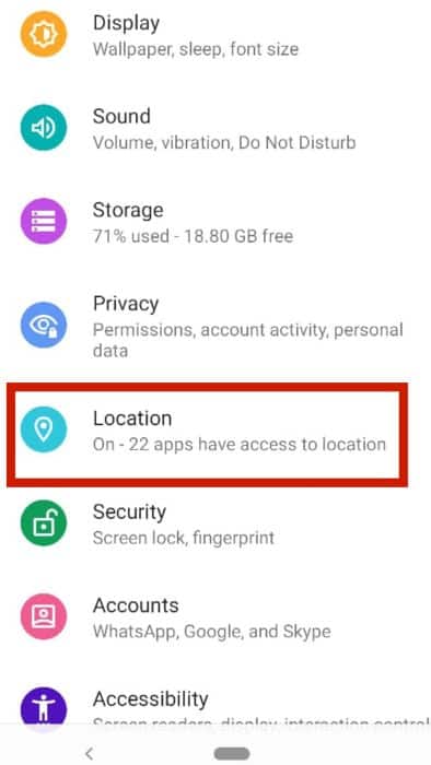Tap on the location icon from the settings