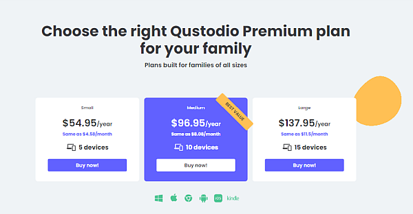 Pricing plans of Qustodio