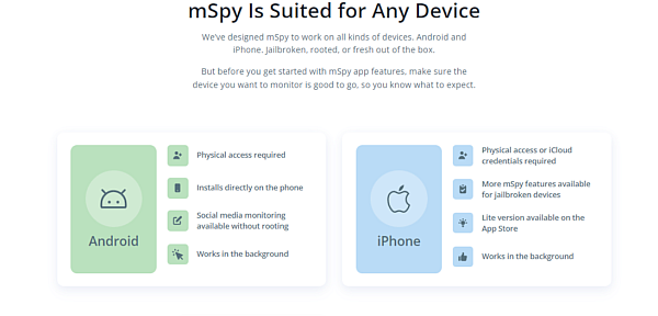 Device compatiblity of mSpy
