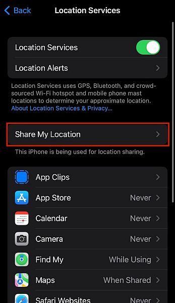 Tap on share my location option