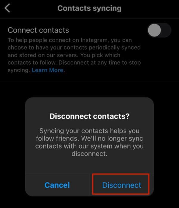 Confirm disconnect contacts popup