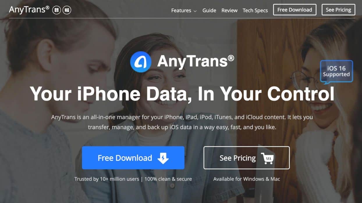 Homepage of AnyTrans