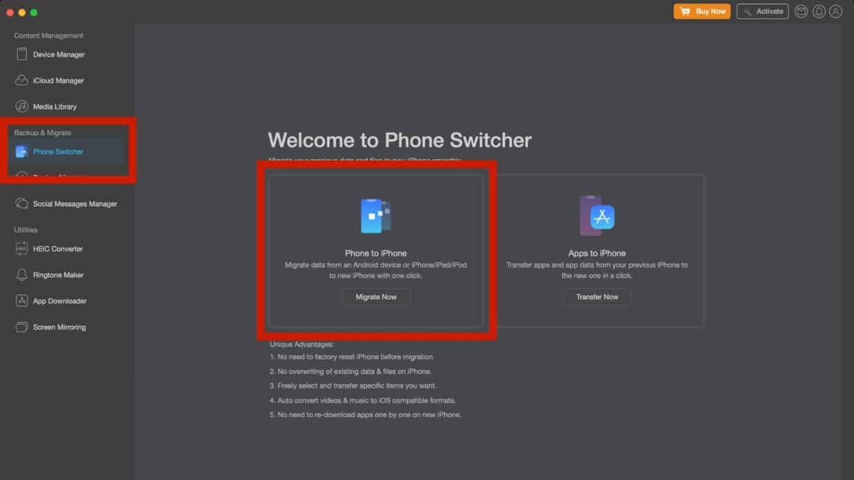 Phone to phone switch option